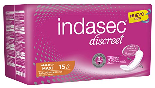 INDASEC Discreet - Compresa para Pérdidas, Leves Maxi, 15 Unidades, Negro (3821831)