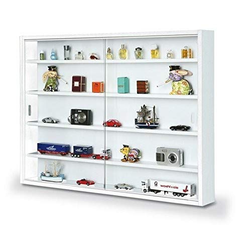 Inter Link Simply Vitrina de madera MDF y vidrio, Blanco, 80 x 9.5 x 60 cm