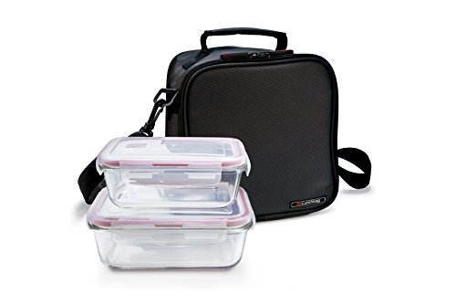 IRIS Basic Bolsa Porta Alimentos con 2 Contenedores, Tela, Negro, 21x13.5x22 cm