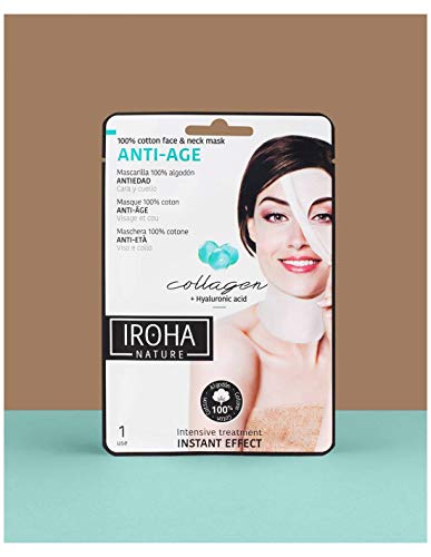 Iroha Nature - Mascarilla Cara y Cuello de Tisú con Colágeno, 1 unidad | Mascarilla Tissue Colágeno y Ácido Hialurónico