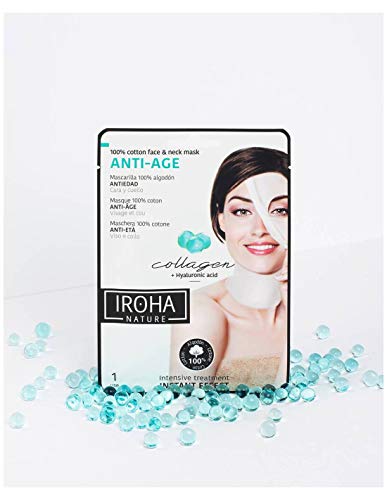 Iroha Nature - Mascarilla Cara y Cuello de Tisú con Colágeno, 1 unidad | Mascarilla Tissue Colágeno y Ácido Hialurónico