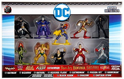 Jada DC Nano Metalfigs Batman, Bizarro, Batgirl, Flash, Catwoman Poisin Ivy, Hawkman, Adam Negro, Shazam, Capitán Átom