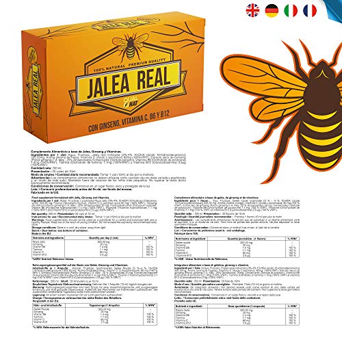 Jalea Real con Ginseng Rojo | Vitamina C | Vitaminas B6 y B12 | Aporta Energía y Vitalidad | Aporta Energía y Vitalidad | Refuerza tus defensas (20 AMPOLLAS)