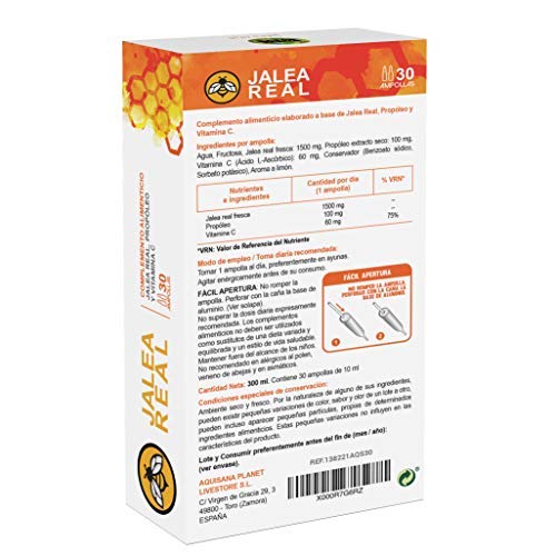 Jalea real con propóleo para mayor energía y vitalidad – Jalea con própolis y vitamina C – 60 ampollas (PACK 2 UND)