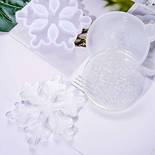 JEMESI 6Pack Moldes Resina DIY Silicona Epoxi Moldes Resina para Copo de Nieve/Copos de Nieve Circular/árbol de Navidad, Alce, Moldes Montaje de Love