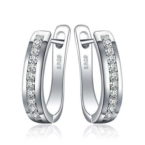 JewelryPalace Pendientes de Aro Eternidad Zirconia Cúbica Boda Huggie Con Canal Conjunto Plata de ley 925