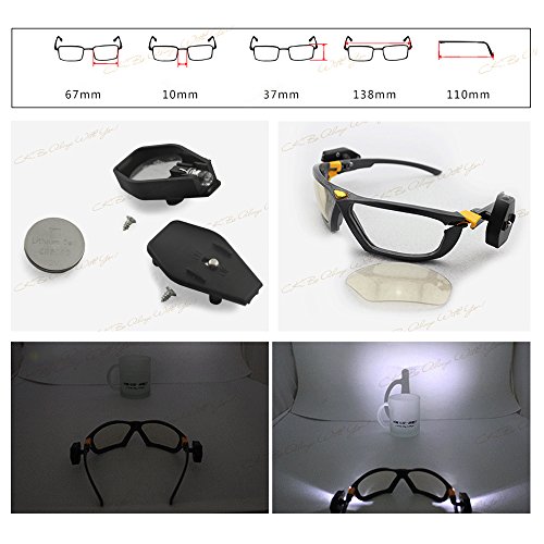 Jia HU 1pièce Professional Lunettes de sécurité avec lumière LED lecture de nuit Lunettes de vision travail Cyclisme remplaçable objectif