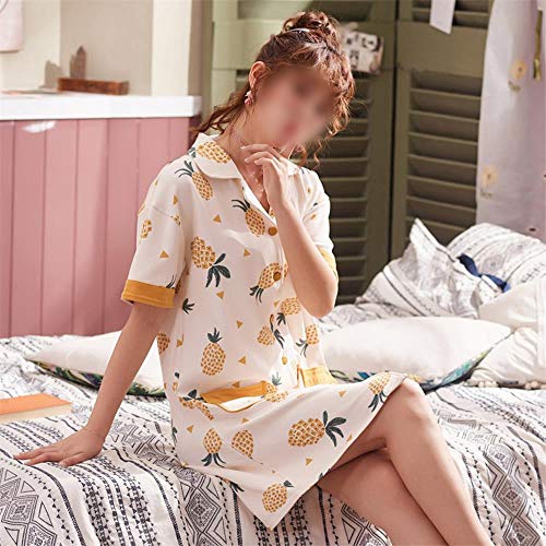 JKHOIUH Summer New Pineapple Solapa Cárdigan Servicio a Domicilio for Mujeres Camisón Cómodo Peinado de algodón Doble Bolsillo Pijamas de Mujer Trajes Lindos for Mujeres