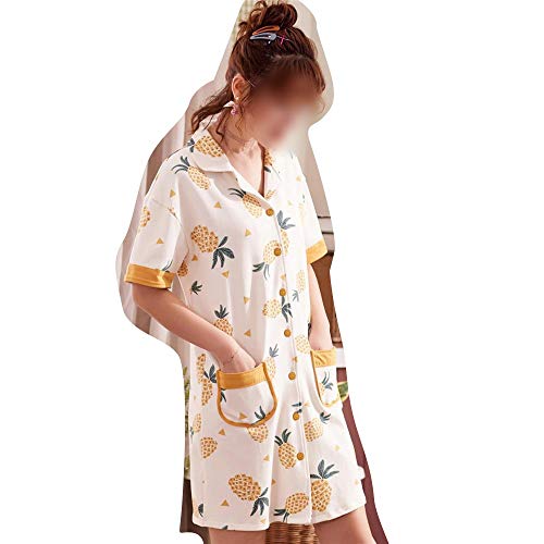 JKHOIUH Summer New Pineapple Solapa Cárdigan Servicio a Domicilio for Mujeres Camisón Cómodo Peinado de algodón Doble Bolsillo Pijamas de Mujer Trajes Lindos for Mujeres