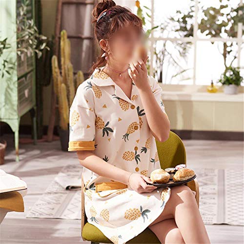 JKHOIUH Summer New Pineapple Solapa Cárdigan Servicio a Domicilio for Mujeres Camisón Cómodo Peinado de algodón Doble Bolsillo Pijamas de Mujer Trajes Lindos for Mujeres