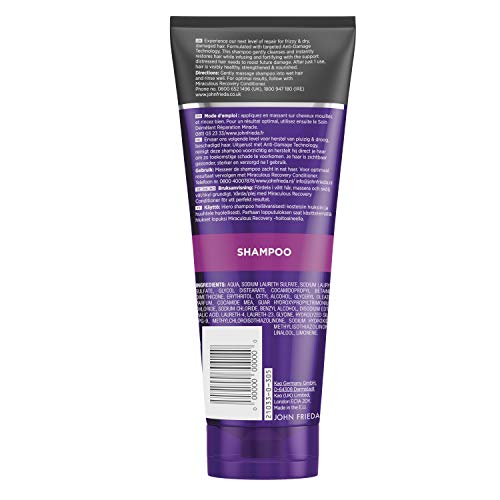 John Frieda Champú Reparador Miraculous Recovery 250ml | Hidratante | Fortalecedor | Pelo Dañado y Seco | Solido