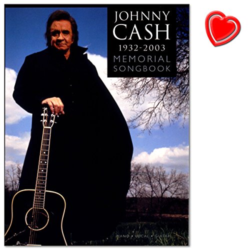 Johnny Cash 1932 – 2003 – Memorial Songbook – Mostrar Su vida con fotografías, Retratos, notas, Acordes, Textos – Ordenador libro con Bunter herzförmiger Ordenador Pinza