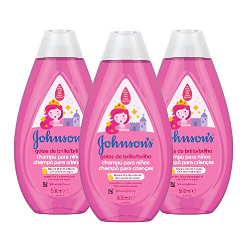 Johnson's Baby Gotas de Brillo Champú para Niños, Cabellos más Brillantes, Suaves y Sedosos - 3 x 500 ml