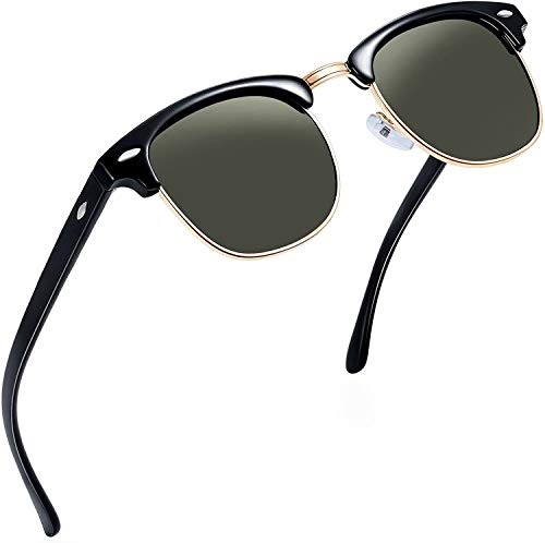 Joopin Gafas de sol Polarizadas Clásico Medio Marco para Hombre, Retro Semi Rimless Gafas de sol para Mujer (Verde oscuro)