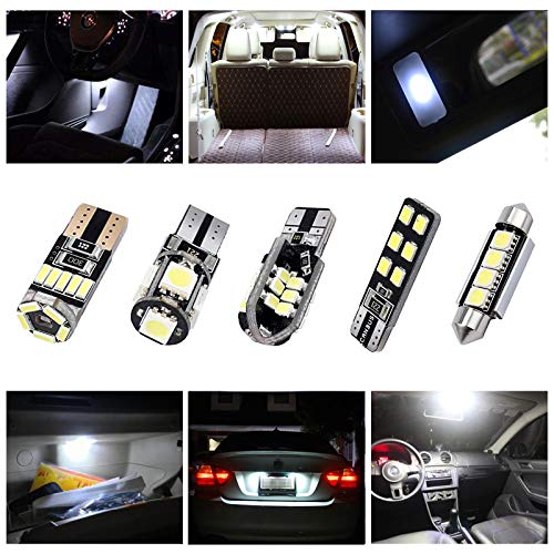 Justech Kit de Bombillas LED Luz de Coche Interior Para el Interior del Automóvil Mapa de la Cúpula Puerta Placa de Cortesía Luces Festón C5W T10 168 194 2825 Xenón Blanco