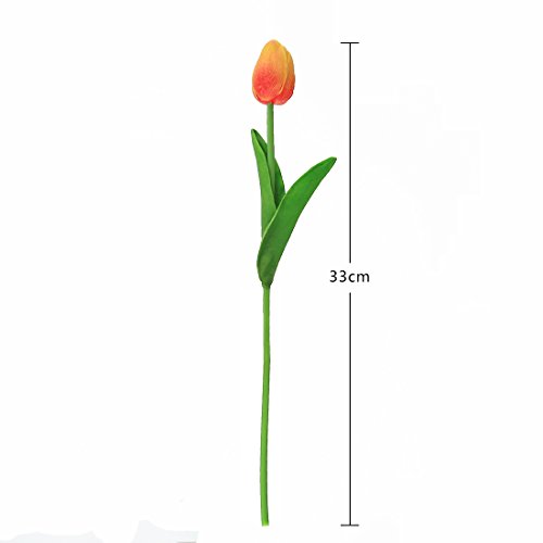 JUSTOYOU Tulipán, Toque Real, 33 cm de Largo, Flores Artificiales Decorativas para Ramos de Boda, hogar, Hotel, jardín, Actividades de Navidad, Regalos, Telas, Naranja -10