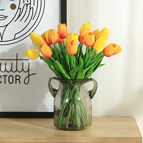 JUSTOYOU Tulipán, Toque Real, 33 cm de Largo, Flores Artificiales Decorativas para Ramos de Boda, hogar, Hotel, jardín, Actividades de Navidad, Regalos, Telas, Naranja -10