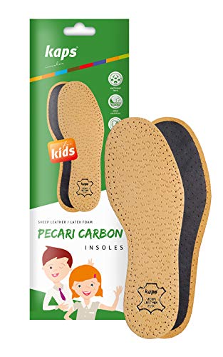 Kaps Plantillas de Cuero para Niños, Cuero con Curtido Vegetal Natural, Absorben el Olor y el Sudor y Controlan la Humedad, Con Carbón Activado, Pecari Kids (23-24 EU)