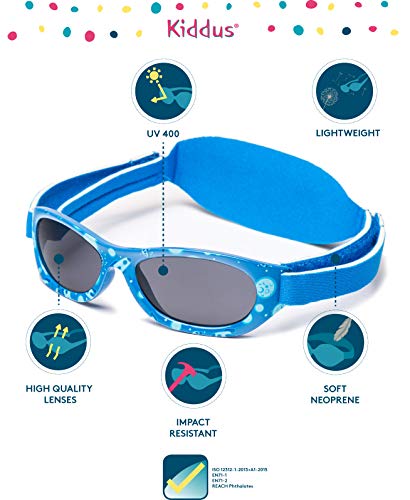 Kiddus Gafas de sol Baby para bebés, NIÑOS Y NIÑAS, desde 0 meses a 2 años, 100% protección UV, MUY CÓMODAS gracias a la SUAVE banda ajustable, el regalo ideal para recién nacidos.