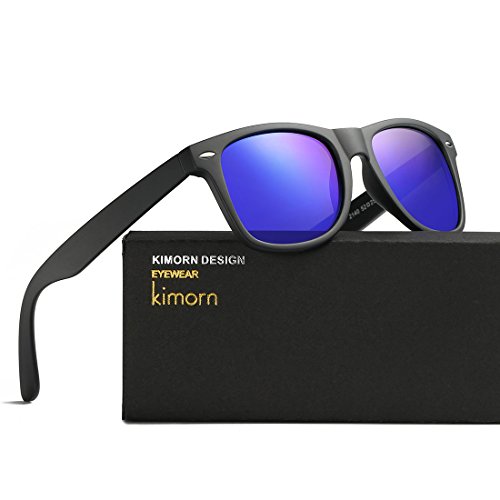 kimorn Polarizado Gafas De Sol Clásico Unisexo Cuerno Rimmed Años 80 Retro AE0300 (Negro&Azul, 52)