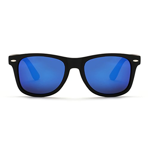 kimorn Polarizado Gafas De Sol Clásico Unisexo Cuerno Rimmed Años 80 Retro AE0300 (Negro&Azul, 52)