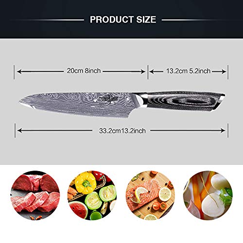 Kitchen Emperor Cuchillo de Cocina, Profesional Cuchillo de Cocinero,Acero al Carbono Inoxidable de Alta Calidad, 20 cm para Cocina