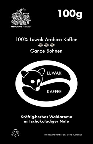 Kopi Luwak - Granos de café - El café más raro del mundo - Perfecto como regalo de cumpleaños! (100 GR - grano tostado)