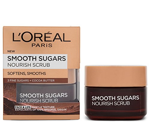 L 'Oreal París suave azúcar Nutrir cacao cara y labios Scrub, 50 ml