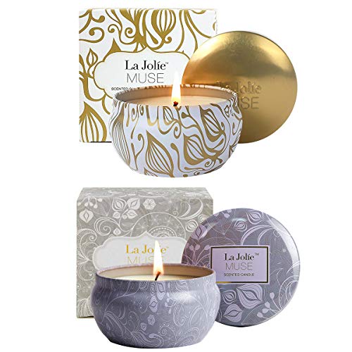 La Jolíe Muse Pack de 2 Velas perfumadas Cera de Soja Natural, Vainilla Coco & Loto Azul, aromaterapia Anti-estrés. Vela de Viaje 45x2 Horas