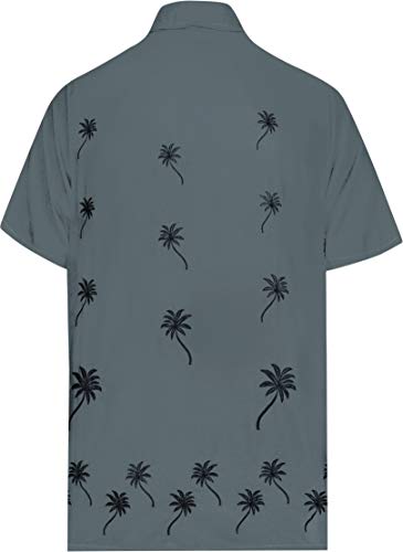 LA LEELA Casual Hawaiana Camisa para Hombre Señores Manga Corta Bolsillo Delantero Surf Palmeras Caballeros Playa Aloha XS-(in cms):91-96 Gris_W844