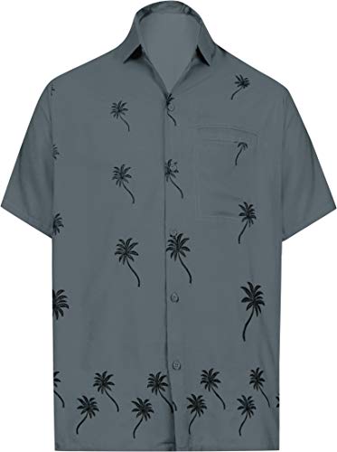 LA LEELA Casual Hawaiana Camisa para Hombre Señores Manga Corta Bolsillo Delantero Surf Palmeras Caballeros Playa Aloha XS-(in cms):91-96 Gris_W844