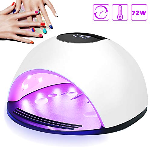 Lámpara LED UV Uñas, Nivlan 72W Lámpara LED Uñas Pantalla LCD Secador de uñas de Botón Táctil Sensor Automático de infrarrojos, Lampara uñas con 4 Temporizador Profesional de 10s, 30s, 60s y 120 s