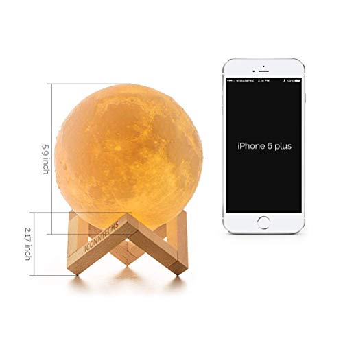 Lámpara Luna 3D, ICONNTECHS Brillo Regulable 16 Colores RGB Recargable USB Control remoto y Control táctil LED Lunar Luz Nocturna Decorativa para Dormitorio, Salón, Regalo para Mujeres y Niños 15cm, L