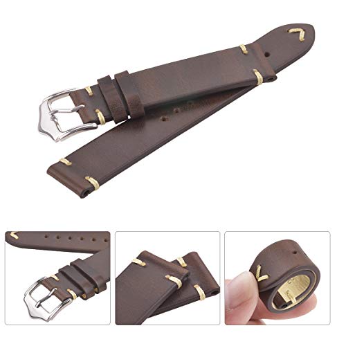 Leather Watch Strap,EACHE Oil Wax Calfskin Watch Band,Men Women Watch Replacement,Dark Brown-20mm