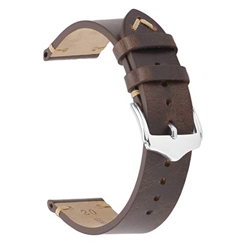 Leather Watch Strap,EACHE Oil Wax Calfskin Watch Band,Men Women Watch Replacement,Dark Brown-20mm