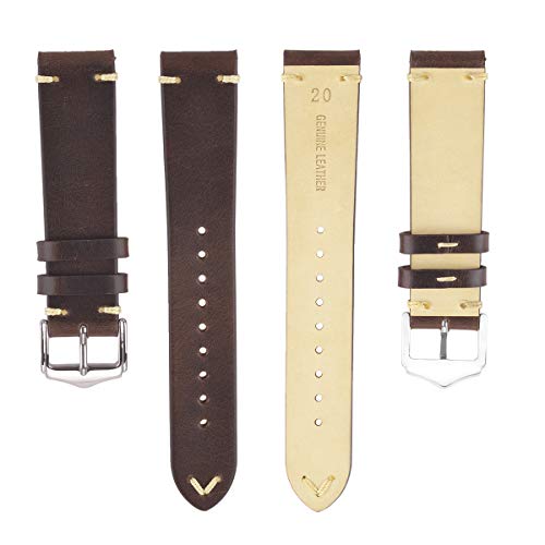 Leather Watch Strap,EACHE Oil Wax Calfskin Watch Band,Men Women Watch Replacement,Dark Brown-20mm