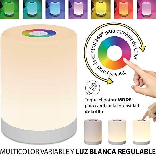 LedGalactic - Lámpara de Mesa portatil, Lámpara de Mesita de noche, Luz Nocturna LED, para Niños, Infantil, de mesilla, Tactil Control, Colores Cambiable RGB, Recargable USB, Lámpara Habitacion