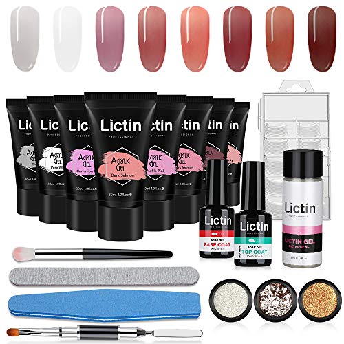 Lictin Kit Gel de Extensión de Uñas- 8 Colores Kit Poly Gel para Uñas con 8 * 30ml Extension Glue , 100 Pcs Uñas, 3 * Polvo de Uñas, Seguro y Fácil, Adecuado Para Manicuristas, Principiantes