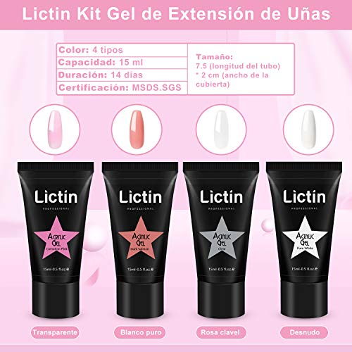 Lictin kit Lampara Uñas de Gel-Lámpara Secador de Uñas UV/LED con 4 * 15ml Extension Glue, 100 Pcs Uñas, 3 * Polvo de Uñas, Seguro y Fácil, Adecuado Para Manicuristas, Principiantes