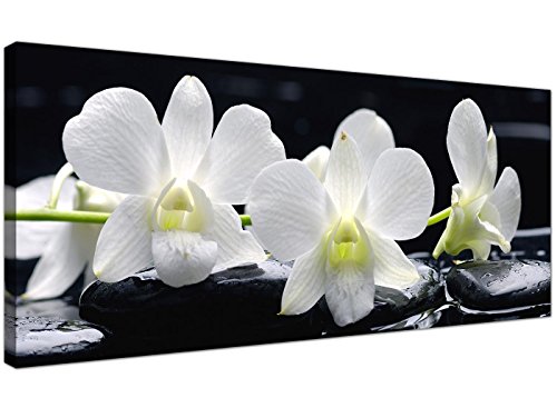 Lienzo grande, impresiones de arte para pared, diseño de flores de orquídeas, color blanco y negro - 1051- Wallfillers