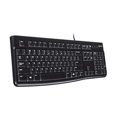 Logitech K120 Teclado con Cable para Windows, Tamaño Normal, Resistante a Líquido, Barra Espaciadora Curvada, PC/Portátil, Disposición QWERTY Español, color Negro