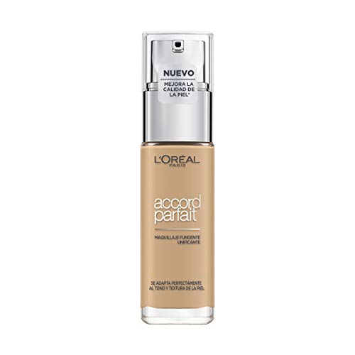 L'Oréal Paris Accord Parfait, Base de maquillaje acabado natural con ácido hialurónico, tono piel medio 3.5N, 30 ml