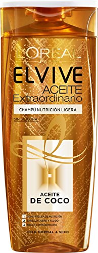 L'Oreal Paris Elvive Aceite Extraordinario Champú Nutritivo, sin siliconas, con aceite de coco - pack de 3 unidades x 370 ml - total: 1110 ml