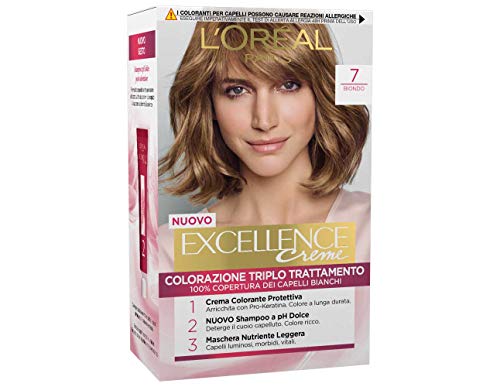 L'Oreal - Tinte Excellence Creme para coloración del cabello, rubio n.º 7, 3 unidades