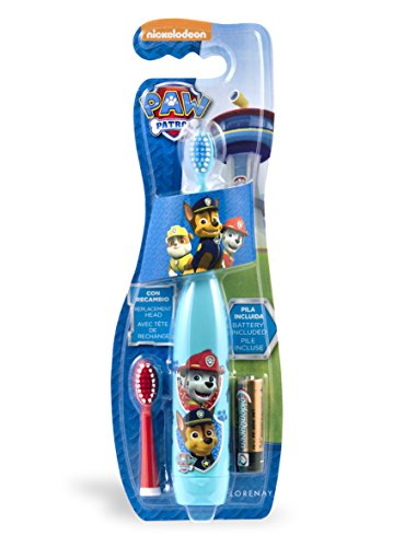 Lorenay LN-1115 - Cepillo de dientes electrico con dos cabezales y pila, estampado Paw Patrol