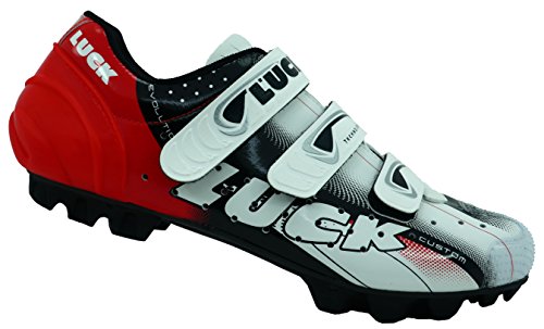 LUCK Zapatillas de Ciclismo Extreme 3.0 MTB,con Suela de Carbono y Triple Tira de Velcro de sujeción ademas de Puntera de Refuerzo. (Rojo 42 EU)