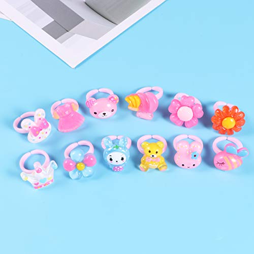 LUOEM 12pcs Anillos de Dedos para Niñas Anillos de Dibujos Animados Anillos de Juguete Favores de la Fiesta de Cumpleaños (surtidos)