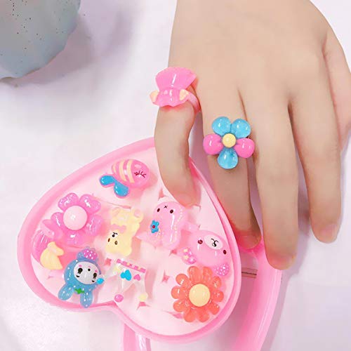 LUOEM 12pcs Anillos de Dedos para Niñas Anillos de Dibujos Animados Anillos de Juguete Favores de la Fiesta de Cumpleaños (surtidos)