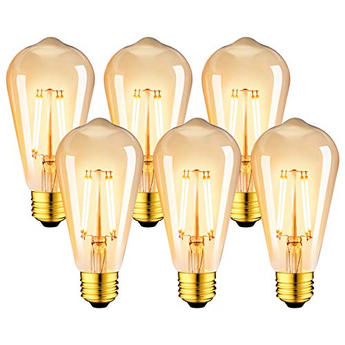 LVWIT Bombillas Marrón ST64 de Filamento LED E27 (Casquillo Gordo) - 8W Equivalente a 60W, 806 lúmenes, Color Blanco cálido 2700K. Bombilla Retro Vintage, No Regulable - Pack de 6 Unidades