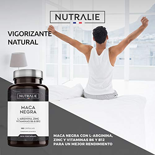 Maca Negra Andina equivalente a 24.000mg por cada dosis de 1200mg con L-Arginina, Zinc y Vitaminas B6 B12 | 120 cápsulas vegetales de Maca altamente concentrada 20:1 | Nutralie